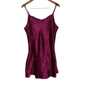 APT 9 Magenta Satin Floral Printed Lace Trim Mini Slip Dress Chemise Size XL